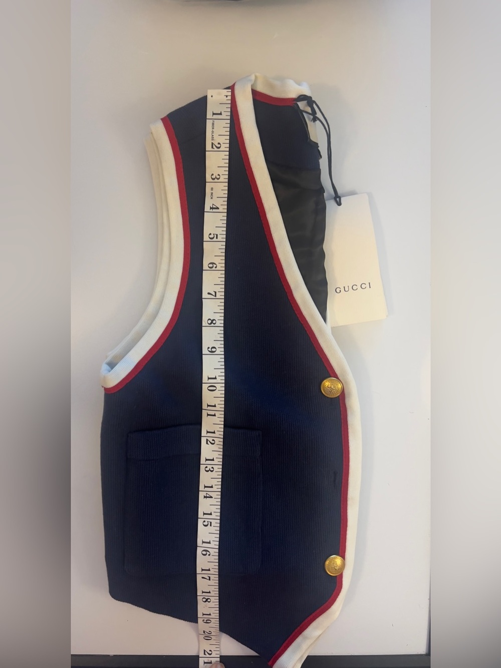 Gucci Authentic Navy Vest with Red & White Trim & Gold Buttons Ladies Medium - Picture 11 of 16